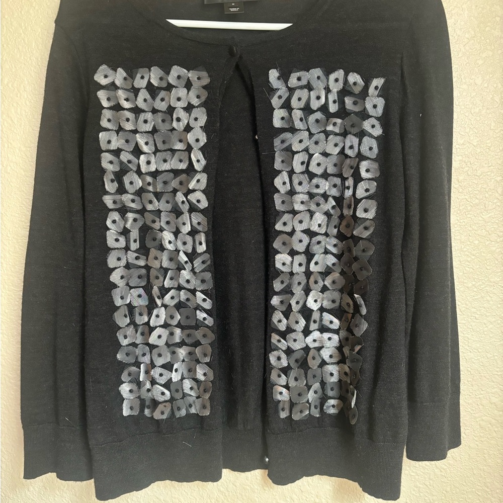 St. John Black Cardigan with Silver Embellishments